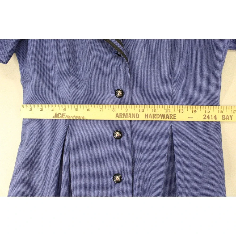 Miss Dorby Vtg Blue Sailor Collar Button Cottagecore Dress Womens 10 Houndstooth - Picture 4 of 13